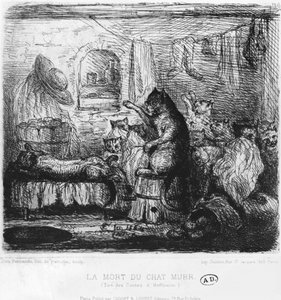 Muerte del gato Murr, ilustración de Die Lebensansichten des Katers Murr de Ernst Theodor Amadeus Hoffmann (1776-1822) publicado 1820-22 de King of Portugal Fernando II